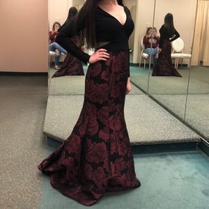 Maroon Floral Prom Dress 